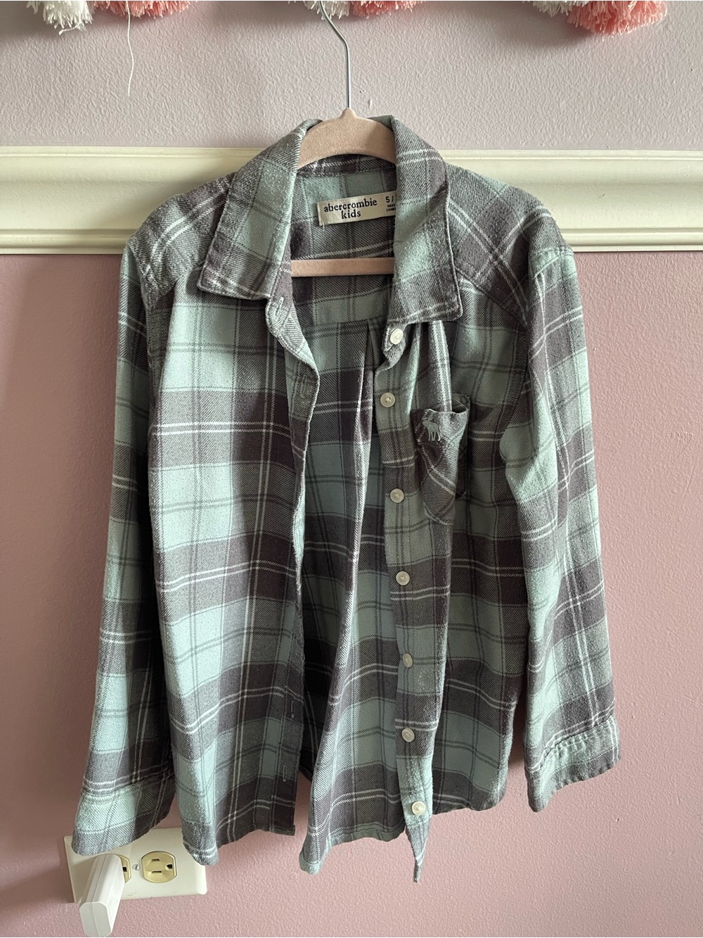 Abercrombie kids Mint Green and Gray Plaid Button-Down flannel
